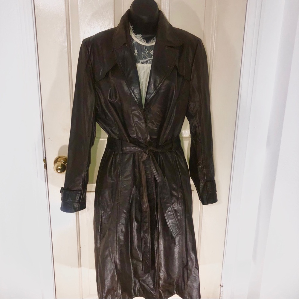Nine West Leather Trench Coat. Brown. Sz Large
